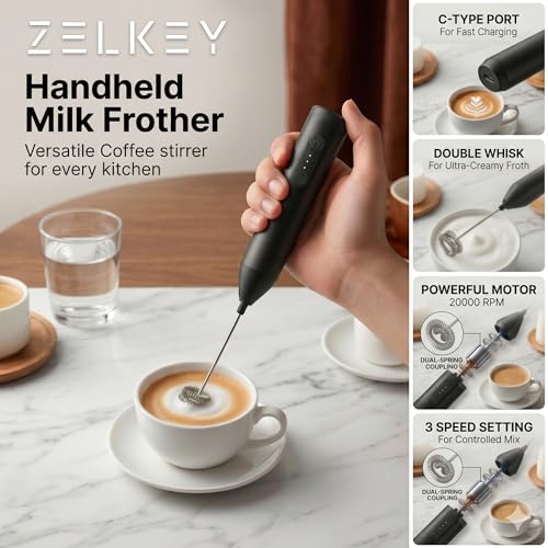 Image of Coffee Frother Electric Rechargeable Coffee Maker Machine for Home Electric Coffee Frother Machine & Milk Whisker with Dual Spring