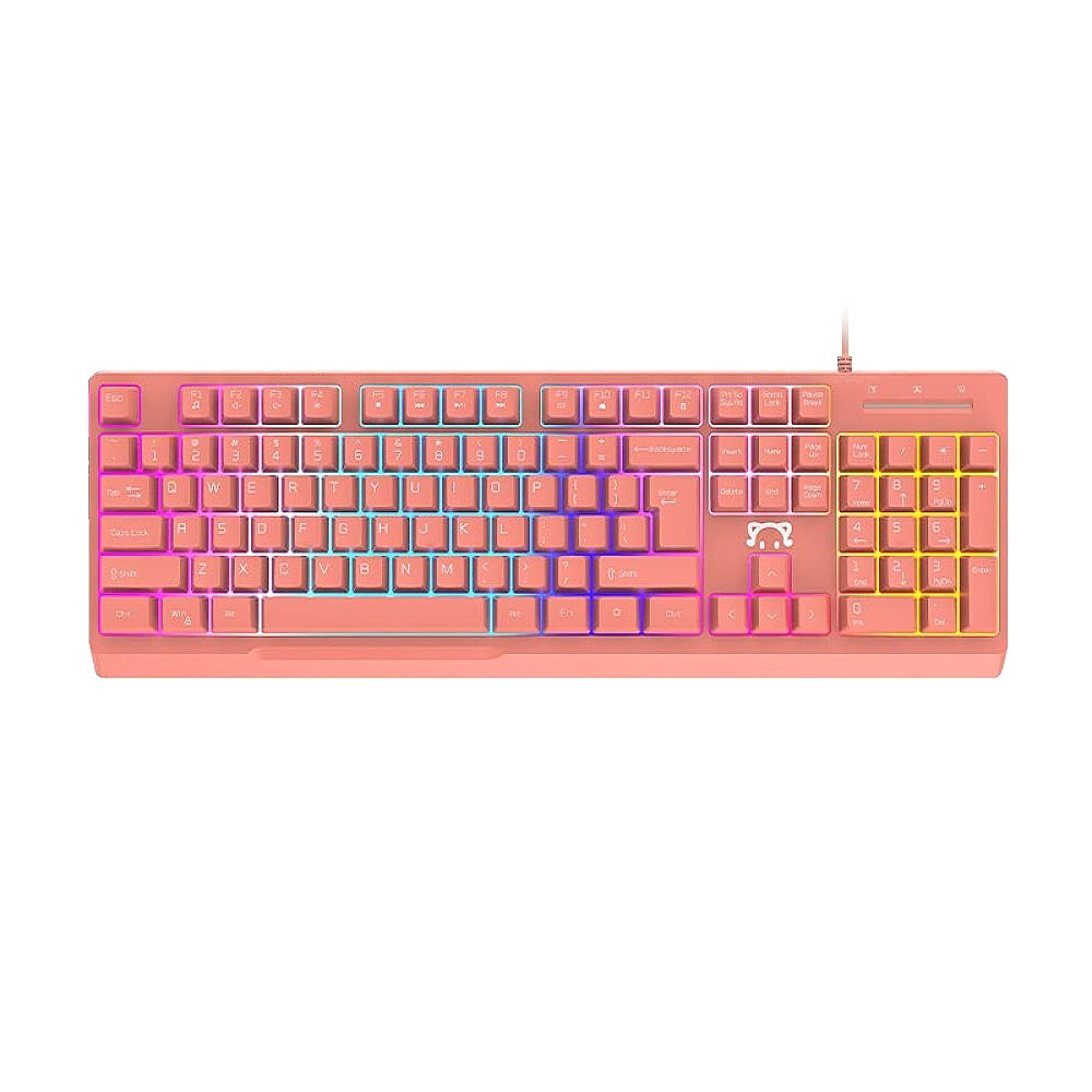 FawoonuDaiDai STK090 USB Wired Keyd 104 Keys Office Gaming Ergonomic Keyd with Mechanical Hand Feel Mixed Light Effect Pink