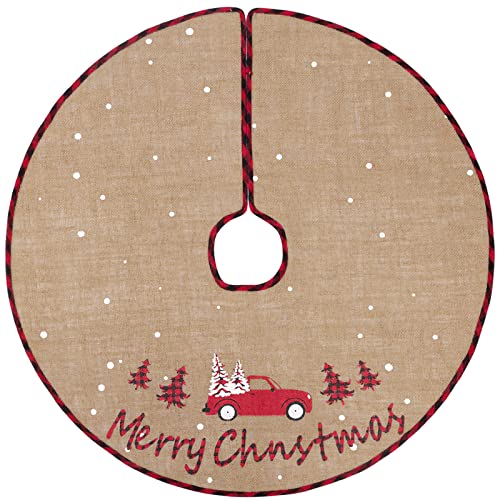 N&T NIETING Jupe de Sapin de Noël - 75 cm Couverture d'arbre de Noël - Couvre-Pied de Sapin en Toile de Jute - Motif Flocons de Neige Blancs - Décoration de Sapin de Noël Cover