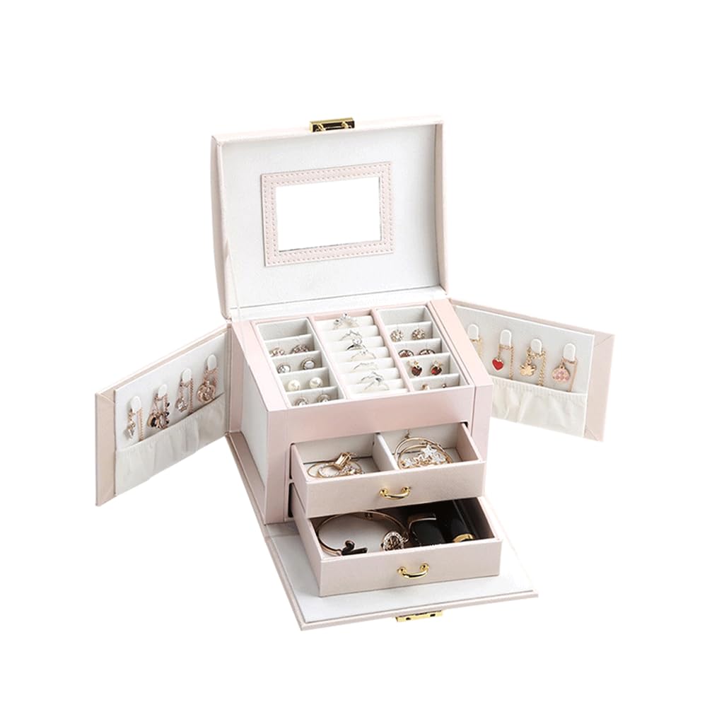 CVHfhjTG jewellery box, Drawer Type Built in Mirror Jewelry Storage Case, for Necklace Earrings Bracelets Rings Women Girls(A)