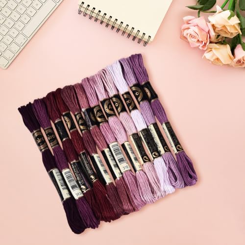 Image of 12 Skeins 105 Yards 6 Strands Dark Purple Friendship Bracelet String Embroidery Floss Yarn Gradient Variegated Cross Stitch Bulk Cord Thread Set for Sewing Making Knitting DIY Crafts Supply