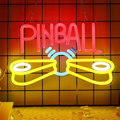 Pinball Neon Sign, Arcade Neon Sign, Game Room Wall Decorative Sign, Suitable for Pinball Store Sign Man Cave Bar Salon - Includes 5V USB Power and Hanging Chain Hooks