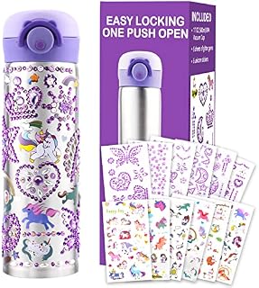 Gifts for Girls, Girls Birthday Presents Age 4-12 Kids DIY Water Bottle for School, Decorate Your Own Water Bottle with Glitter Gem and Cute Stickers, 17oz Stainless Steel BPA Free Insulated Flask