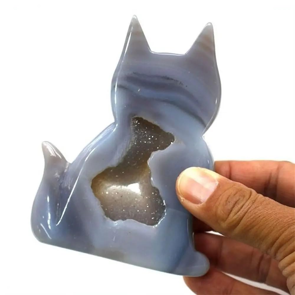 AUOQKQUT Beautiful Agate Geode Gifts Cats Statue Hand Carved Animals Crystals Slice Craft Stones and Crystal