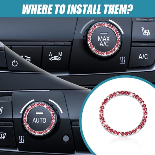 Image of 2 Pcs Crystal Rhinestone Car Engine Start Stop Decoration Ring, Push to Start Button Cover, Bling Car Accessories for Women, Key Lgnition Starter Knob Ring (Red)