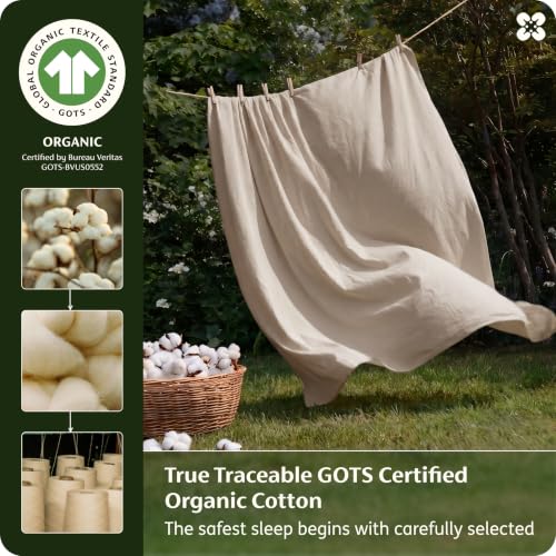 Image of Bedsure PureWoven 100% GOTS Certified Organic Cotton Sheets, Full Size 4PCS | Eco-Friendly, 16 inch Deep Pocket with Corner Straps, Luxury Hotel Soft, Breathable Sateen Bed Sheets, OEKO-Tex, Light Brown