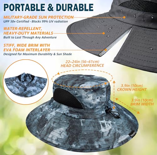 Image of Wide Brim Sun Bucket Hat, Waterproof Boonie Hat for Men & Women | UPF 50+ UV Protection, Adjustable Fit, Chin Strap & Sweatband, Foldable Durable for Fishing Hiking Garden Beach