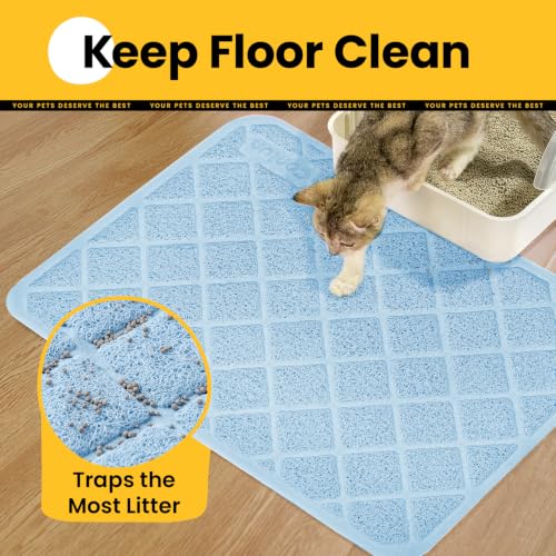 Image of Conlun Cat Litter Mat Litter Trapping Mat, Premium Durable PVC Grid Mesh with Scatter Control, Non-Slip, Less Waste Cat Litter Box Mat, Soft on Kitty's Paws, Urine Waterproof, 24 inch x 17 inch Light Blue