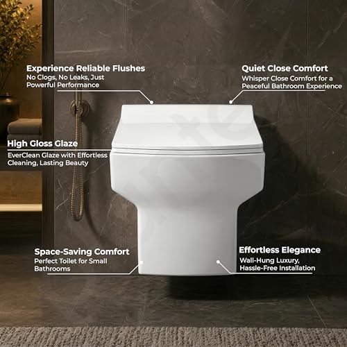 Image of Plantex Commode for Toilet /Ceramic Western Toilet /Square Wall Hung Commode with Soft Closing Toilet Seat - P Trap Outlet - (White)