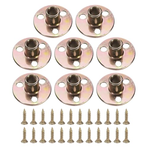 uxcell 8Pcs M10 T-Nuts, Zinc Plated Steel Brad Hole Tee Nut with Screws, 3-Hole Round Base Weld Nuts 17.3mm Height Through Hole Flange Insert Female Thread Plate Nuts, Multicolor