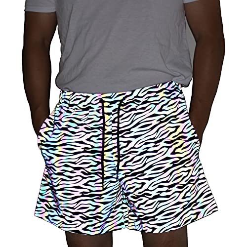 LZLRUN Rainbow Reflective Shorts Pants Men Fluorescent Trousers Casual Night Jogger (Tiger Pattern, XL)