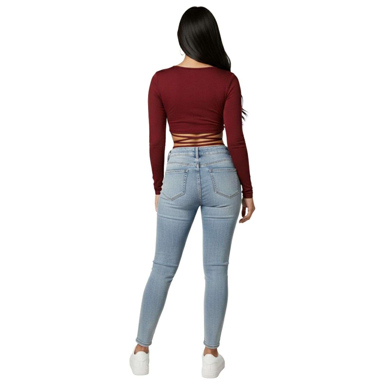H&Y VENTURE Girls Solid Cross Lycra Crop Top – Stretchable Stylish Casual Wear, Soft & Breathable Full Sleeve Slim Fit Fashionable Western Top for Women & Girls, Maroon, L (TOP WG) 1