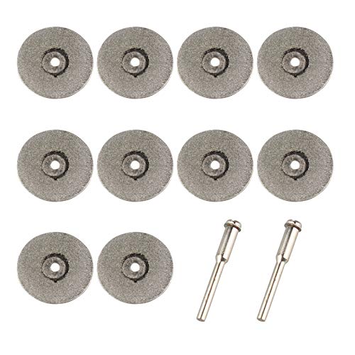 HALJIA Disque Diamant 25 mm [ 10 Pcs ] Coupe de Diamant Matériaux + 2 x Mandrin Pour la Coupe de Verre, de Céramique, de Bois, de PVC, de Plastique, de Carbures, de Roches, de Métal. Etc Cover