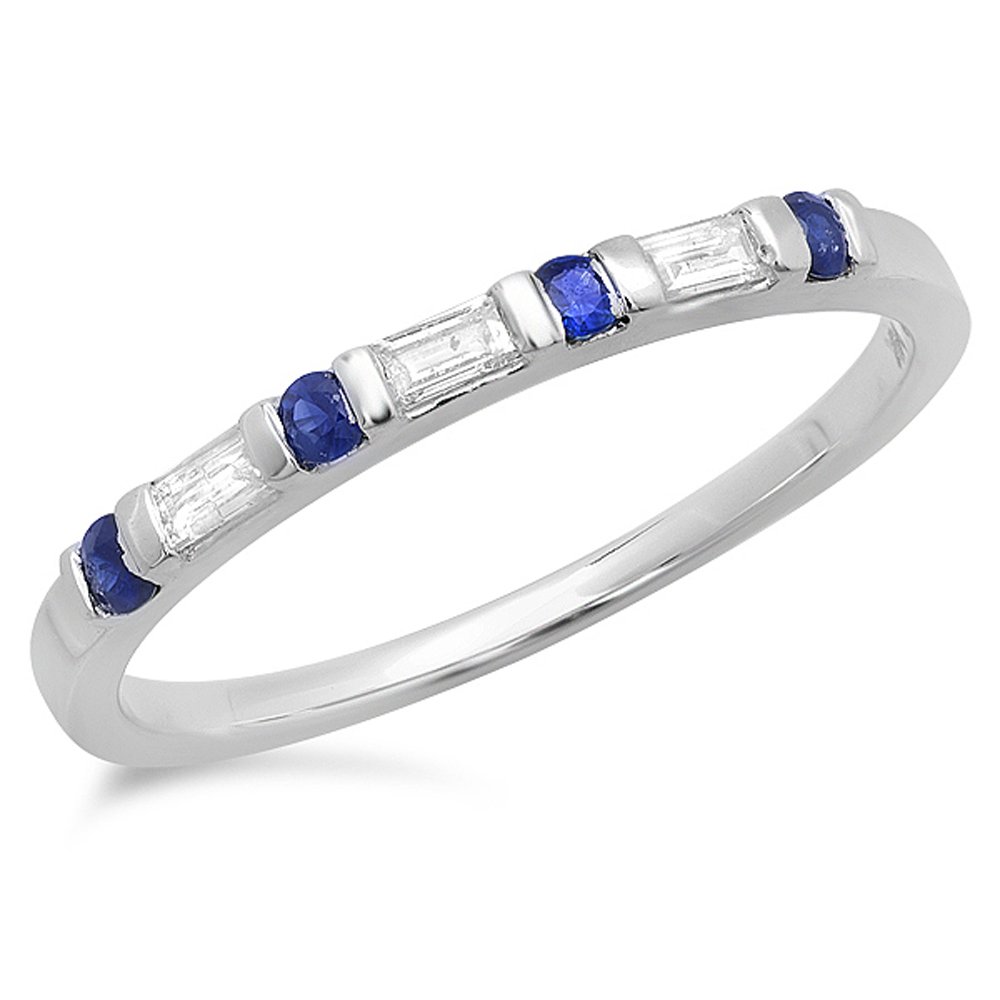 Dazzlingrock Collection 18K Blue Sapphire and White Diamond Womens Anniversary Wedding Band Stackable Ring, Solid White Gold