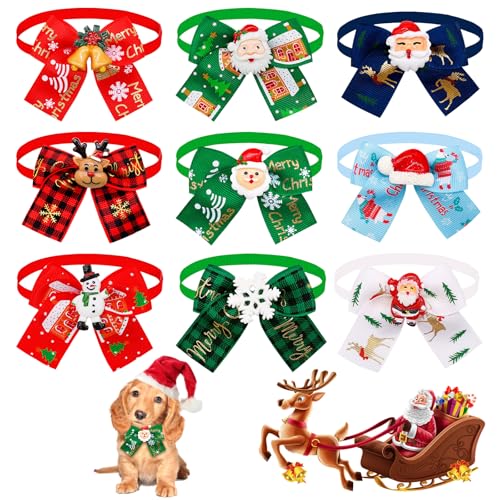 Bekecidi 9 Pack weihnachtliche Hundefliegen, Katzenhalsband Schneemann Weihnachtsbaum Elchmuster Fliegen für Hunde Katzen Haustiere Weihnachtsfest Dekorationszubehör