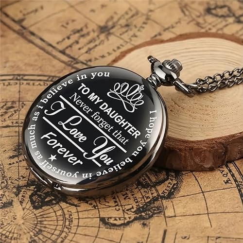 Image of Vintage Gandhi Style Pocket Watch with Engraved Designs & Messages Royal Black Analog for Men Women & Kids Includes Key Ring for car or Bike Keys Ideal Gift