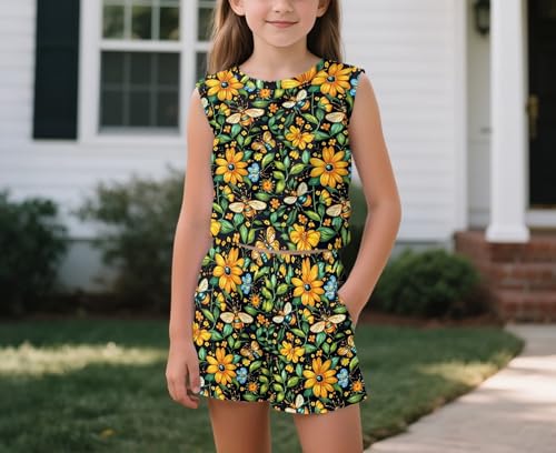 Girls Two Piece Outfit Sleeveless Crop Top High Waist Shorts Set Summer Activewear 5-14 Years2