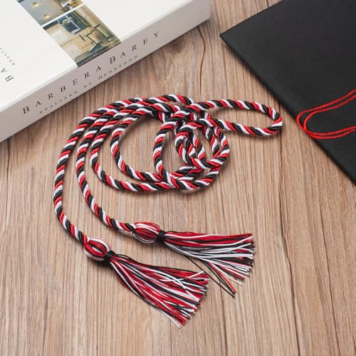 Image of Black Red and White Graduation Cord, Graduation Honor Cords Braided Tassels Cord for 2026, 68 inch Long Polyester Yarn Honor Ropes for 2026 Grad Decorations, Party Ceremonies