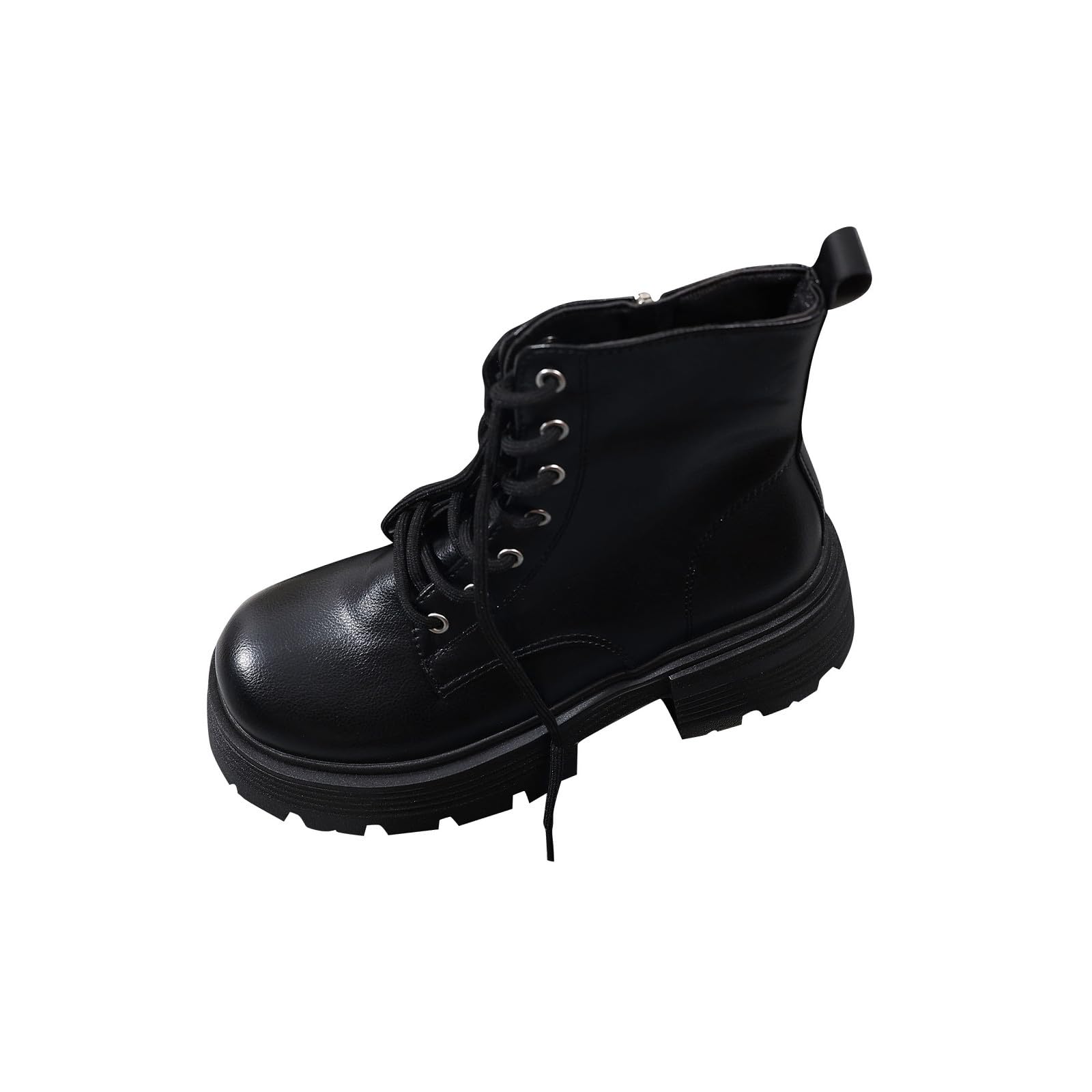 Womens Lace Up Combat Boots Goth Ankle Side Zipper Lug Sole Fashion Low Chunky Heels Platform Hiking Booties