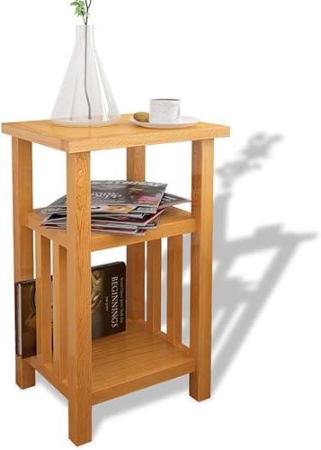 Miniatura 4 de vidaXL Mesa auxiliar con estante para periódicos, roble macizo, 10.6 x 13.8 x 21.7 in