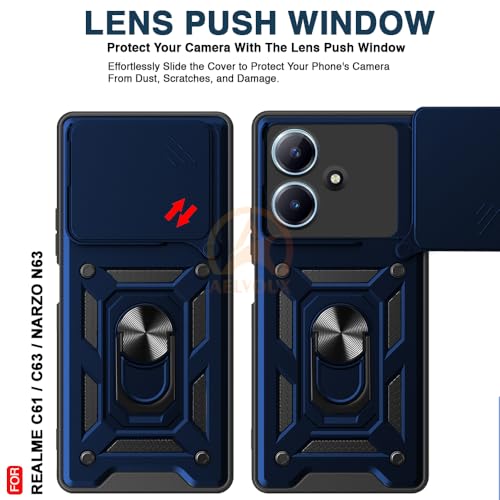 Image of Armor Bumper Back Cover Case for Realme C63 / Narzo N63 Rotating Camera Cover, Ring Holder & Kickstand | Heavy Duty & 360 Degree Protection Realme C63 / Narzo N63 Back Cover (Blue)