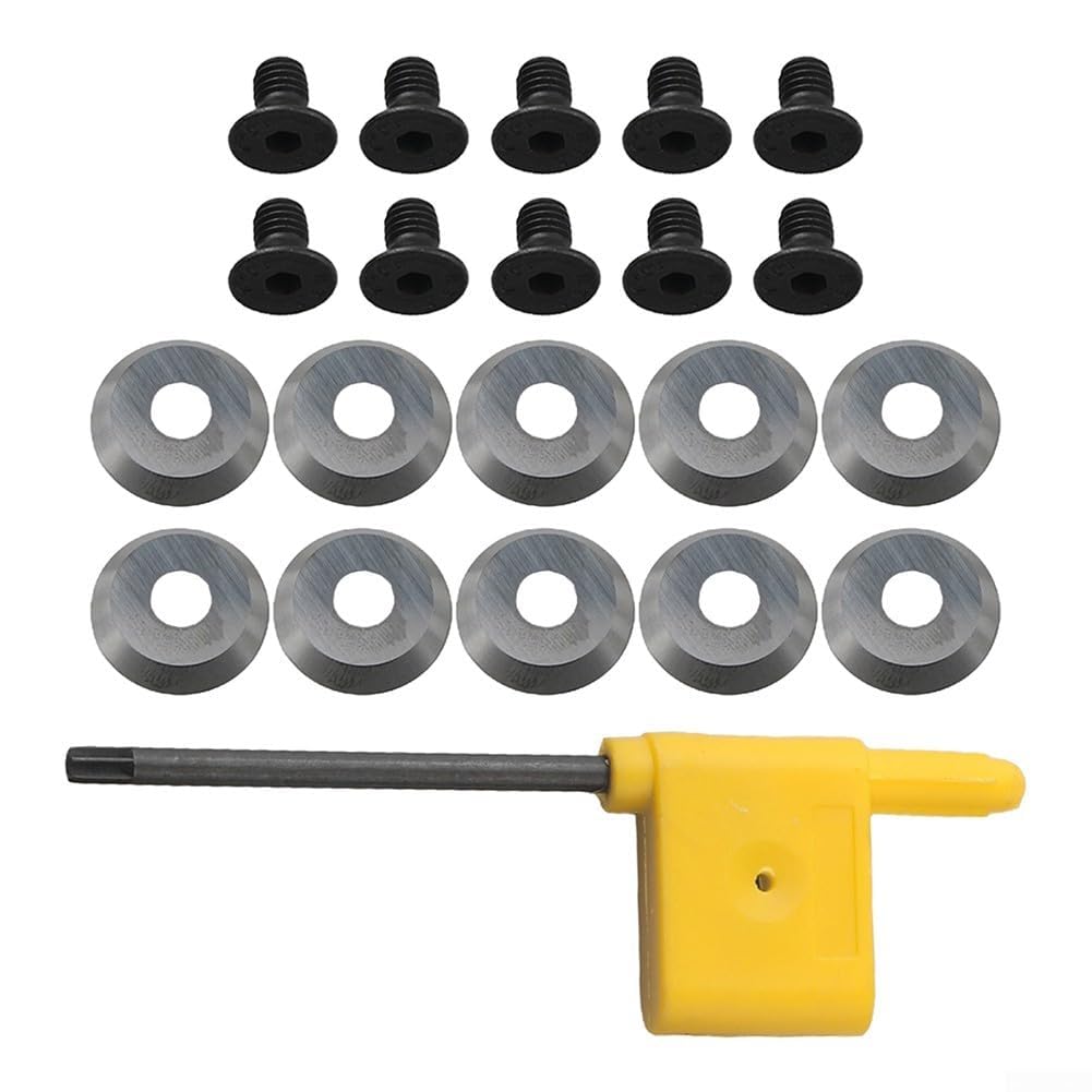Juego de 10 insertos de carburo redondos de 16 mm con tornillos para herramientas de torneado de madera, cuchillas de corte indexables con ángulo de 30 grados para trabajos de ahuecado y acabado