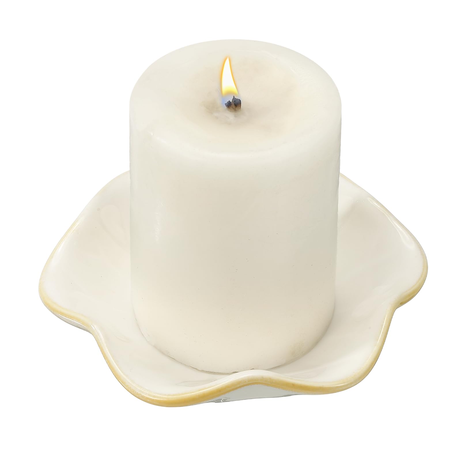 sourcing map Candle Holder Plates, 4 Inch Ceramic Candle Tray Tealight Incense Holder Dish Candlestick for Tea Light Aromatherapy Wedding Rustic Vintage Home Decor, Lotus Leaf White