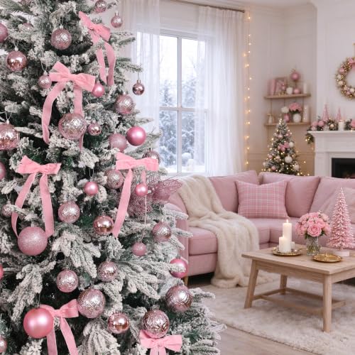 SZVRL Christmas Balls Ornaments -36pcs Shatterproof Christmas Tree Decorations with Hanging Loops for Xmas Tree, Holiday Party, Wedding & Indoor Home Decor,6 Styles in 3 Sizes (Pink) - image 7