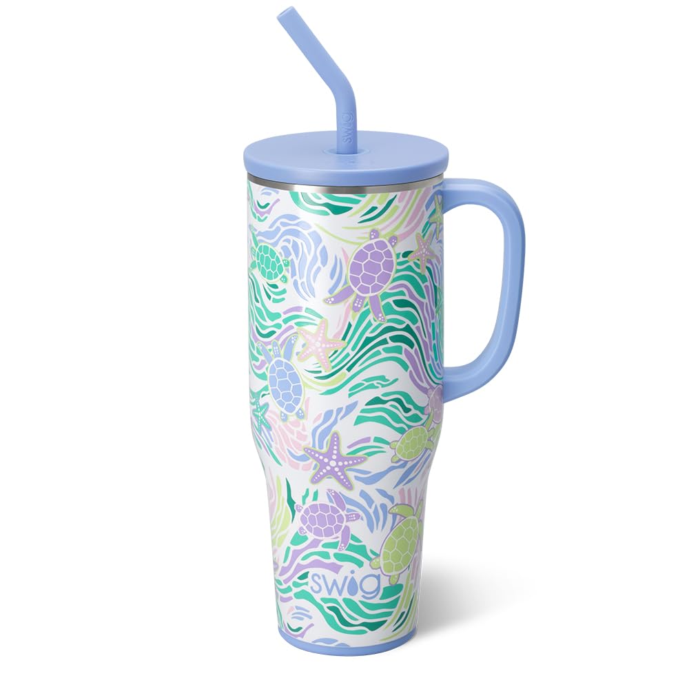 Swiglife 40oz Mega Mug, 40 oz Tumbler with Handle and Straw, Cup Holder Friendly, Dishwasher Safe, Extra Large Lightweight Insulated Tumbler, Stainless Steel (Caliente): SEA SWIRL 40 Ounces