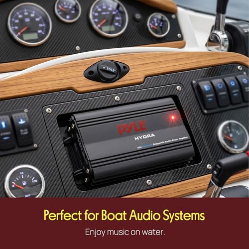 Image of Pyle 200W RMS 4-Channel Marine Amplifier - Bluetooth Wireless Audio Streaming - Waterproof - Full Range Stereo w / RCA - High Crossover HD Music - Multi-Channel System - Compact & Powerful - PLMRMB4CB