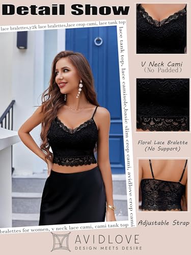 Image of Avidlove Lace Bralette for Women Spaghetti Strap Tank Top V Neck Slim Basic Camisoles