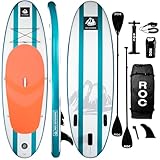 Roc Inflatable Stand Up Paddle Board with Premium SUP Paddle Board Accessories, Wide Stable Design, Non-Slip Comfort Deck for Youth & Adults (Aquas)