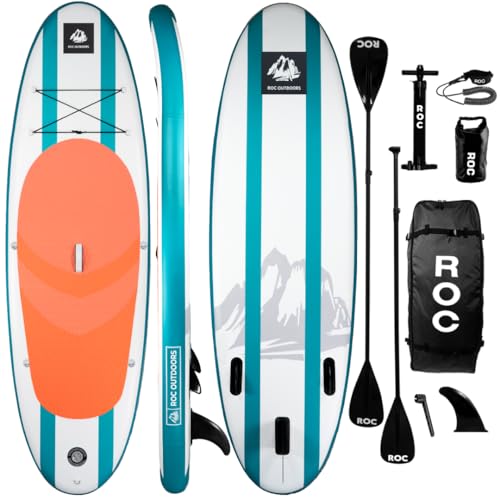 Roc Inflatable Stand Up Paddle Board with Premium SUP Paddle Board Accessories, Wide Stable Design, Non-Slip Comfort Deck for Youth & Adults (Aquas)