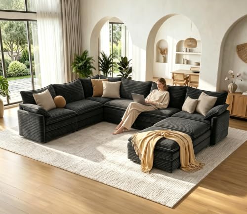 Image of Vesgantti 169 inch U Shaped Sectional Modular Couch, Comfy Cloud Sofa, Grey
