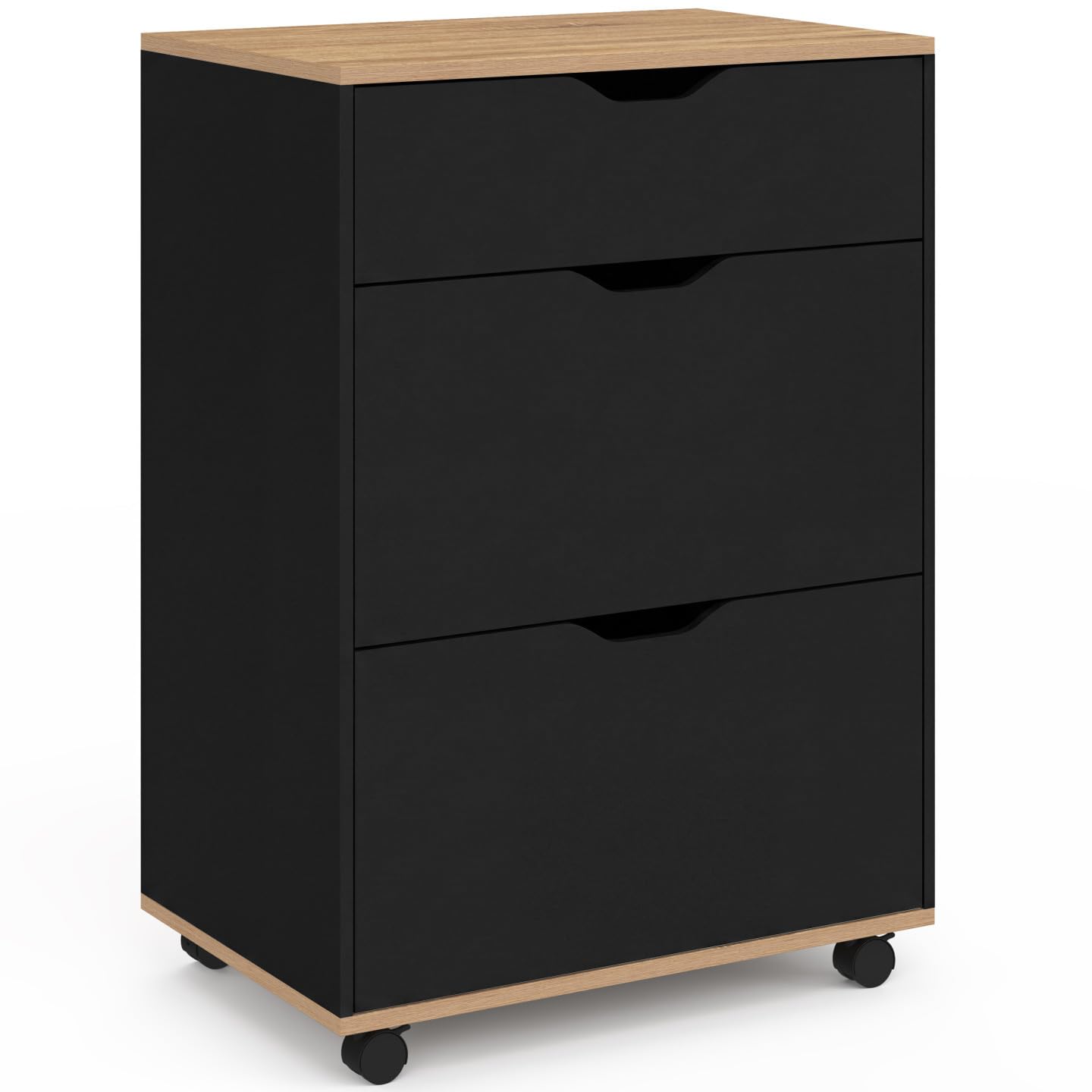 IDMarket - Mobile da cucina COSY con 3 cassetti porta-pentole in legno nero e ripiano effetto faggio, L. 60 cm
