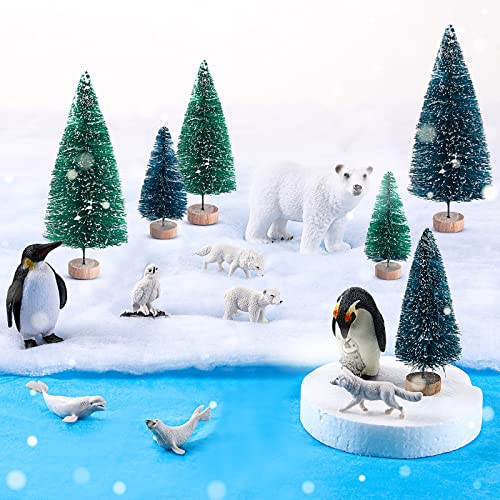 Image of 19 Pcs Arctic Animals Figurines Set Polar Animal Figurine Polar Bear Penguin Figurines Winter Animal Toy Figures Pine Trees Artic Diorama Supplies for School Project Sensory Bin Filler DIY Craft Gifts