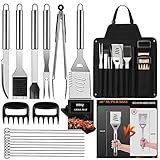 Juego de Utensilios para Barbacoa,20 Accesorios para Barbacoa, Utensilios para Barbacoa de Acero Inoxidable con Delantal de Almacenamiento,Regalo de cumpleaños para Hombre,Kit de Fiesta de Barbacoa