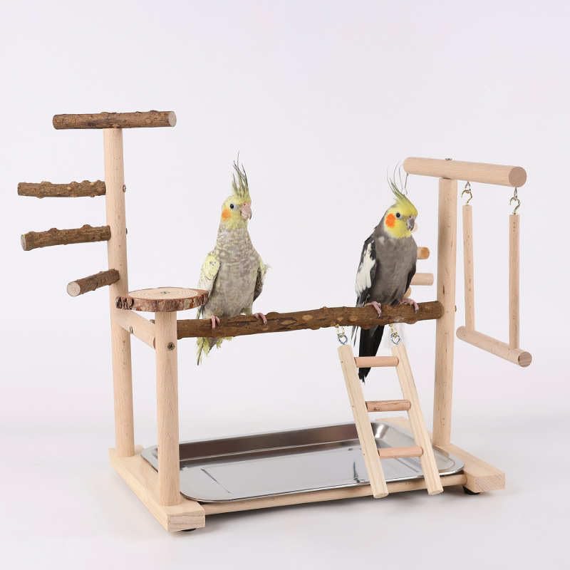 Holz Papageien-Spielständer – natürlicher Vogel-Kletterbaum mit Leiter & Schaukel – Robustes Spiel- & Trainingsparadies für Wellensittiche, Nymphensittiche, Papageien