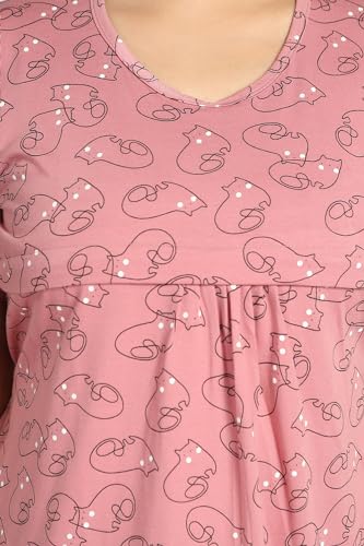 Image of Fabme Women's Above Knee Length Printed Pre and Post Pregnancy Pure Cotton Nursing Nightdress Nighty