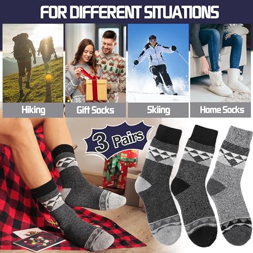 Image of 3 Pairs Thermal Warm Socks for Men & Women Thick Winter Extra Warm Insulated Boot Ski Socks for Cold Weather