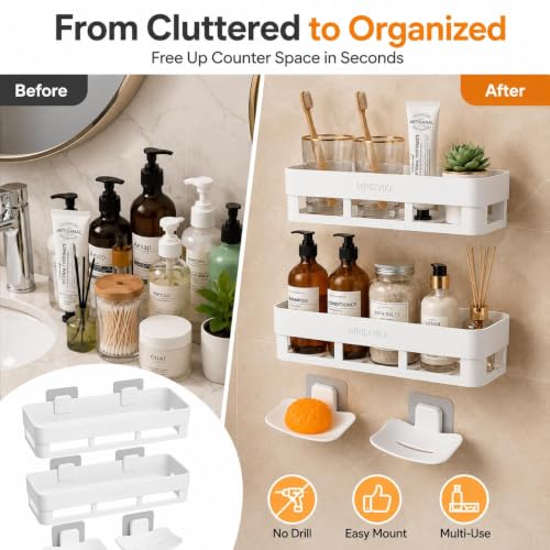Image of Bathroom Shelf Without Drill | Adhesive Bathroom Organizer Wall Shelf | 2 Shelves + 2 Soap Dish (NEW)