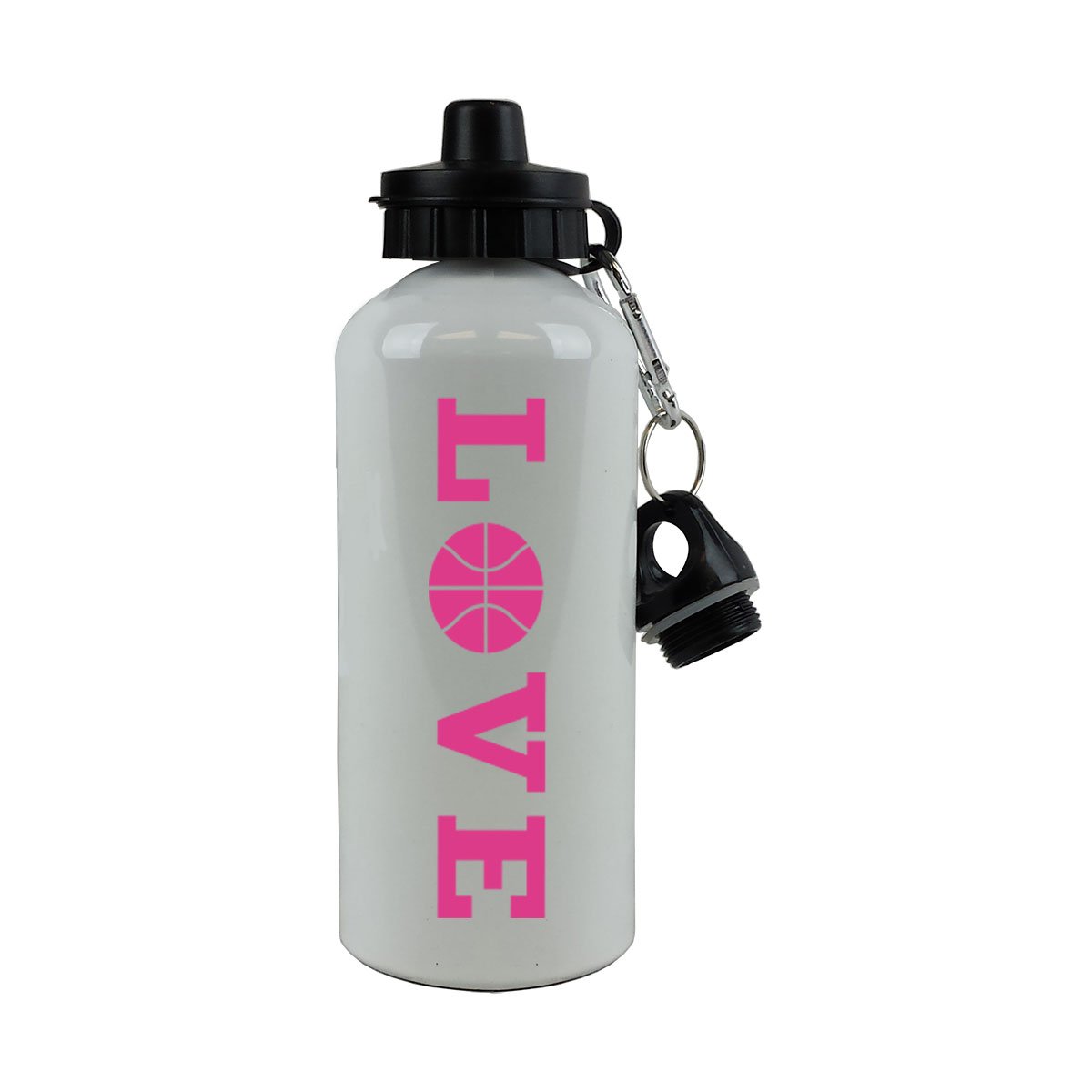 Love Basketball Sports Team Aluminium weiß Finish 20 Unze 600 ml Sport Wasser Flasche mit Karabiner, hot pink