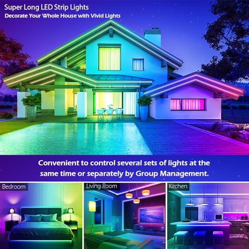 Image of 65.5FT Led Strip Lights,Long Smart Led Light Strips Music Sync 5050 RGB Color Changing Rope Lights,Bluetooth APP /IR Remote /Switch Box Control Led Lights for Bedroom,Home Decoration,Party,Festival