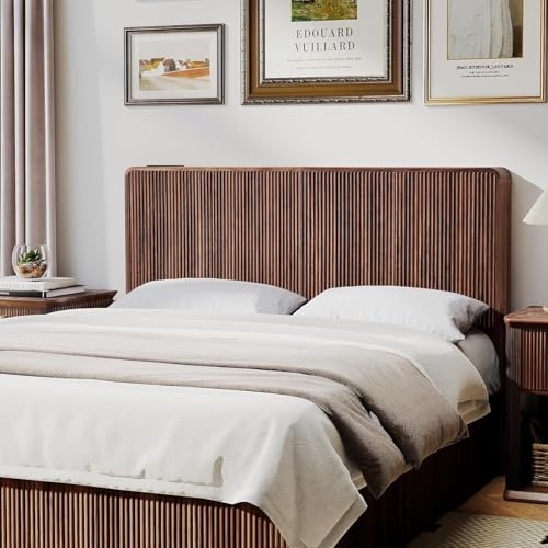 Henstatech Wood Headboard King Size Wooden King Headboard Only with 2 Outlets and USB & Type C Port Simple Setup Modern Farmhouse Headboards Walnut Wall Mounted Headboard for Bedroom (Walnut)