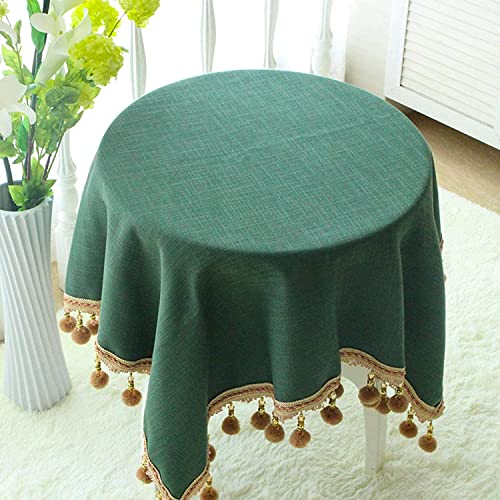 Tischdecken, rechteckig, rund, Baumwolle, Leinen, Quaste, Tischdecke, für Hochzeiten, Partys, staubdicht, moderner Stil, grün, rund, 100 cm/39 Zoll Tischdecken, rechteckig, rund, Baumwolle, Leinen, Quaste, Tischdecke, für Hochzeiten, Partys, staubdicht, moderner Stil, grün, rund, 100 cm/39 Zoll