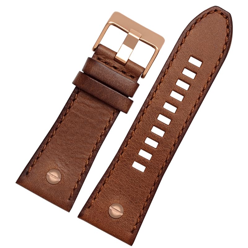 Bracelet de montre 28 mm en cuir véritable Diesel DZ7312 marron