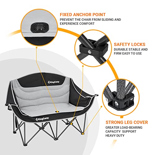 Kingcamp Double Camping Chair Loveseat Heavy Duty For Adults Two Person Outdoor Folding Chairs With Cup Holder Wine Glass Holder Support 441Lbs For Outside Picnic Beach Travel(Black) #TOP3