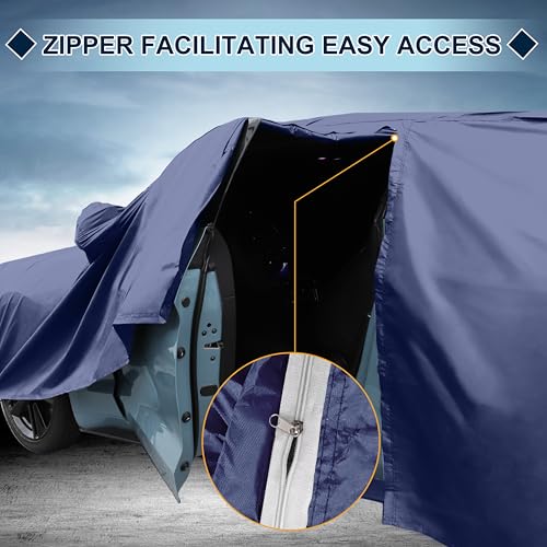 Image of Navy Blue Heavy Duty Waterproof Car Cover for Sedan 169 inch-175 inch - All-Weather UV Protected Outdoor Full Exterior Cover with Sun /Snow /Rain Resistance