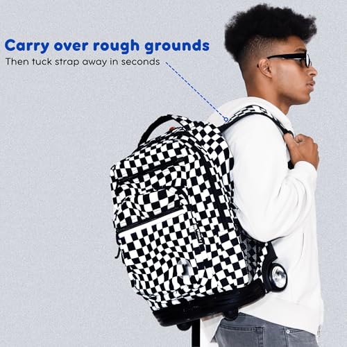 Image of J World Sundance Laptop Rolling Backpack for Girls Boys. Roller Bookbag with Wheels, 20 Inch, Pixel Checkers