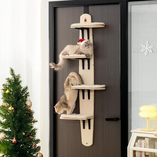 Ywyhus Multi Level Door Hanging Cat Shelf, 4-Level Cat Tree, Wall Mounted Cat Climber for Indoor Cats